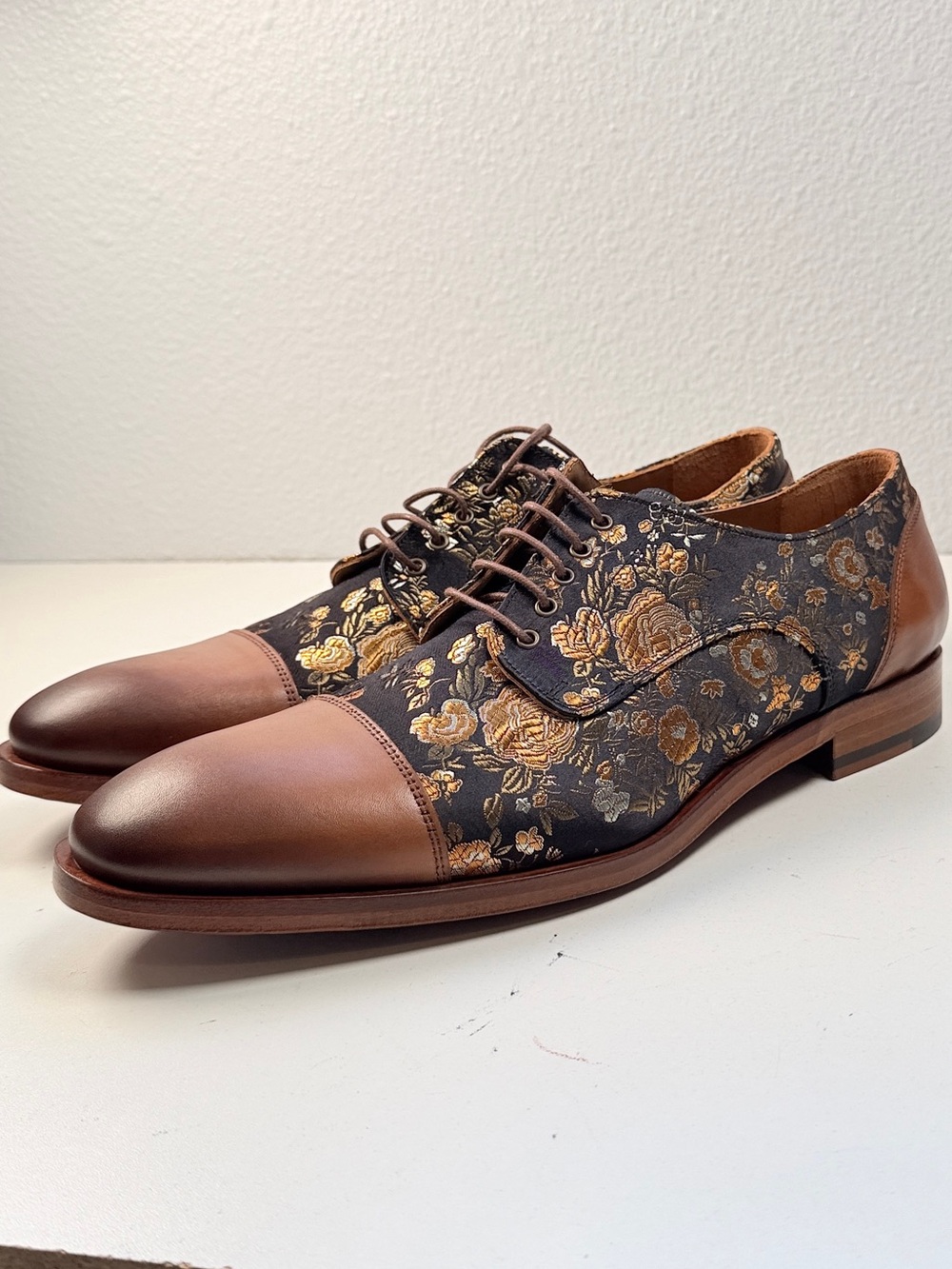 TAFT The Jack Shoe Eden Cognac Floral Jacquard Cap Toe Oxfords Mens 11 shoes
